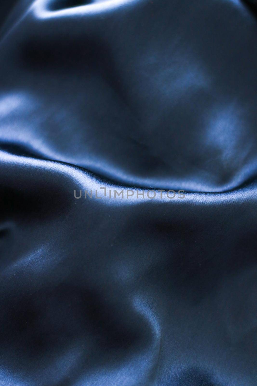 Luxury dark blue soft silk flatlay background texture, holiday glamour abstract backdrop by Anneleven