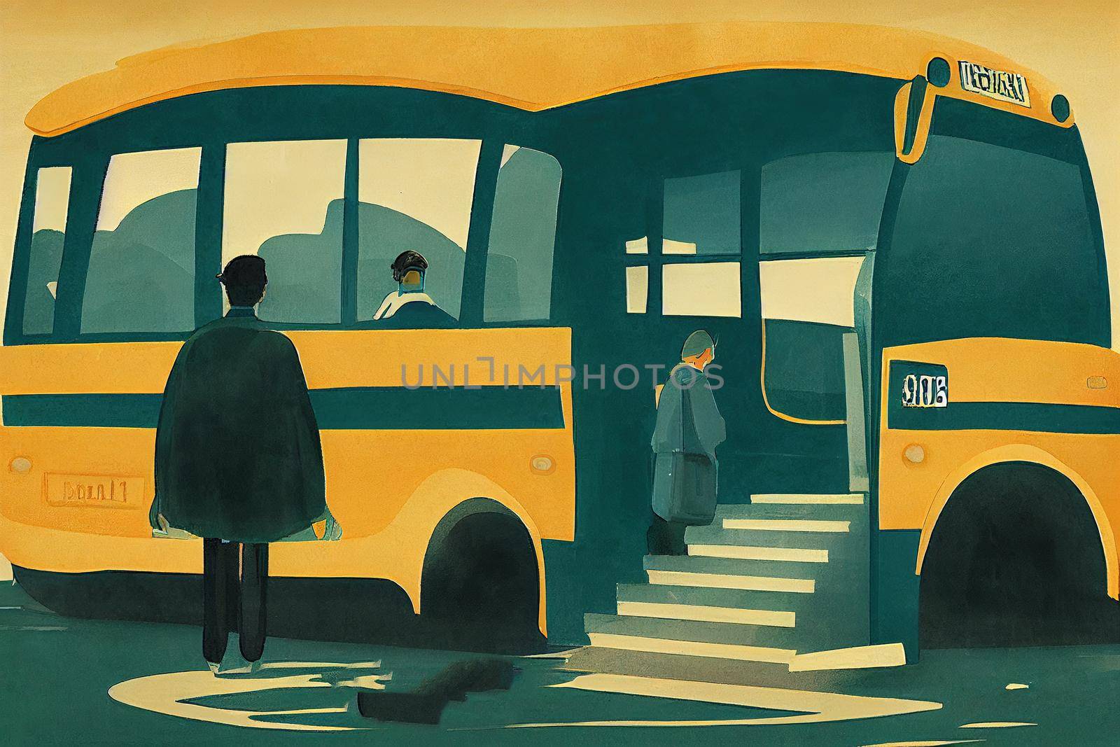 Bus Drivers, School ,Toon illustration V2 High quality 2d illustration