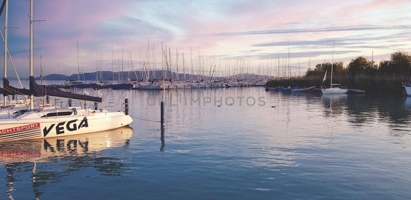 Marina in Blue hour, after sunset beautiful sea and sky. High quality photo