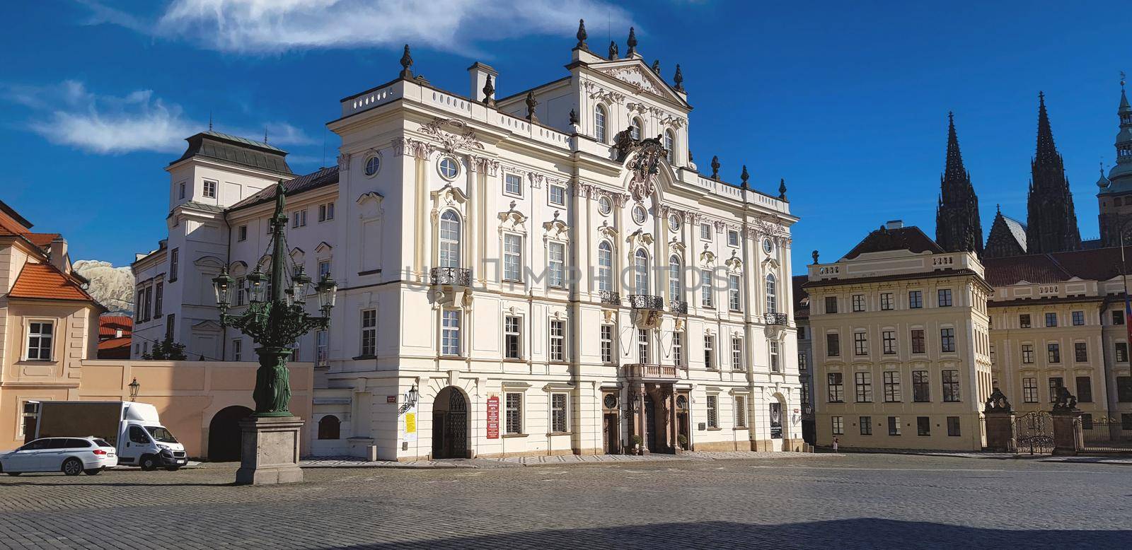 Beautiful white palace in Prague, Hradcany square by banate