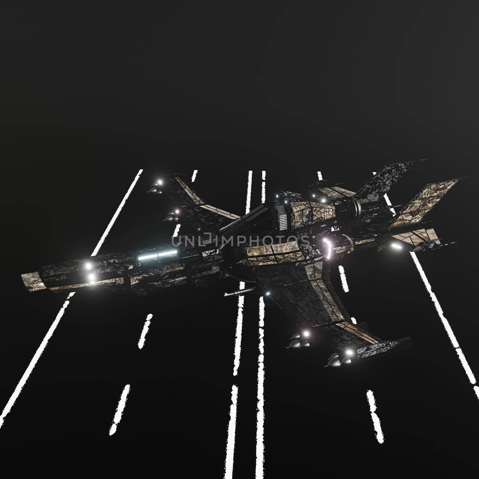 modern space fighter isolated on black background 3d illustration