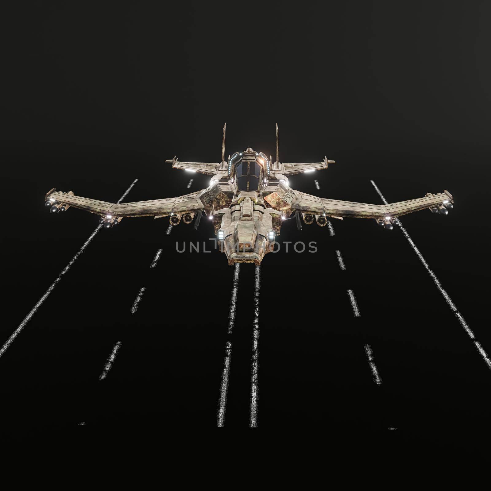 modern space fighter isolated on black background 3d illustration