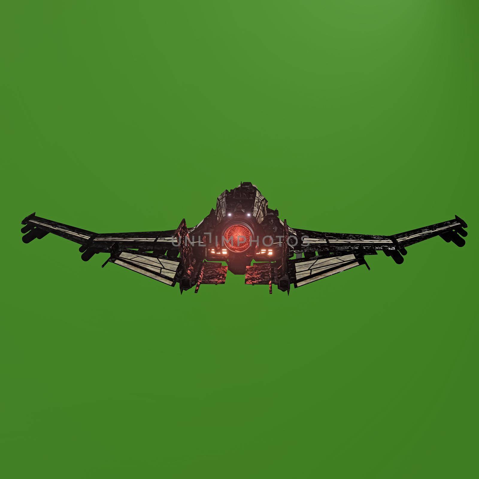 modern space fighter isolated on green background 3d illustration 