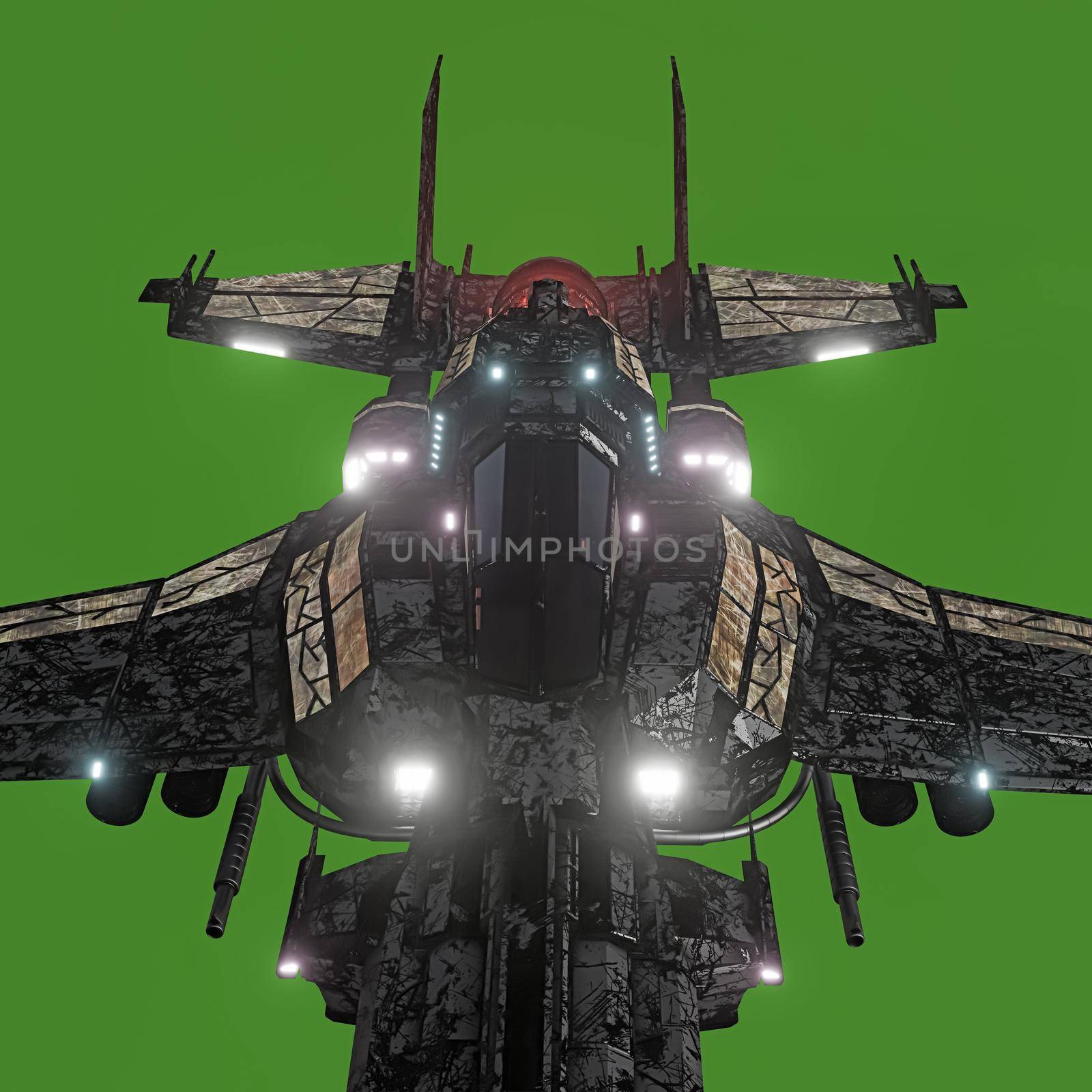 modern space fighter isolated on green background 3d illustration