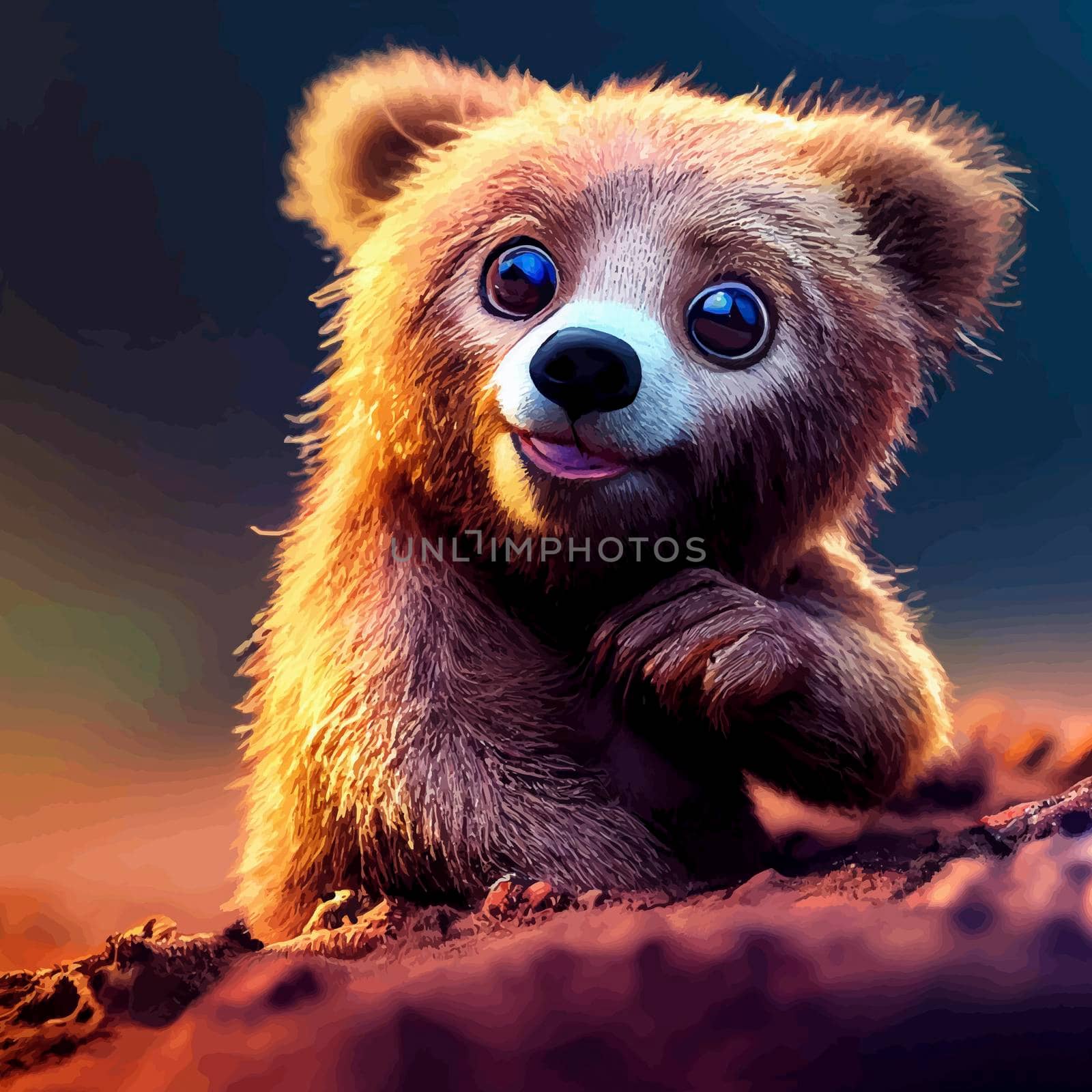 animated illustration of a cute bear, animated baby bear portrait.