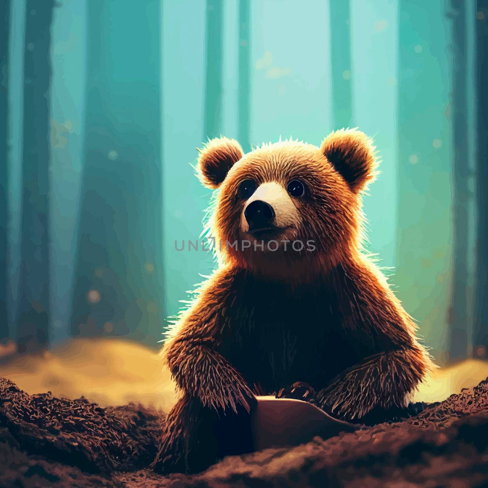 animated illustration of a cute bear, animated baby bear portrait.