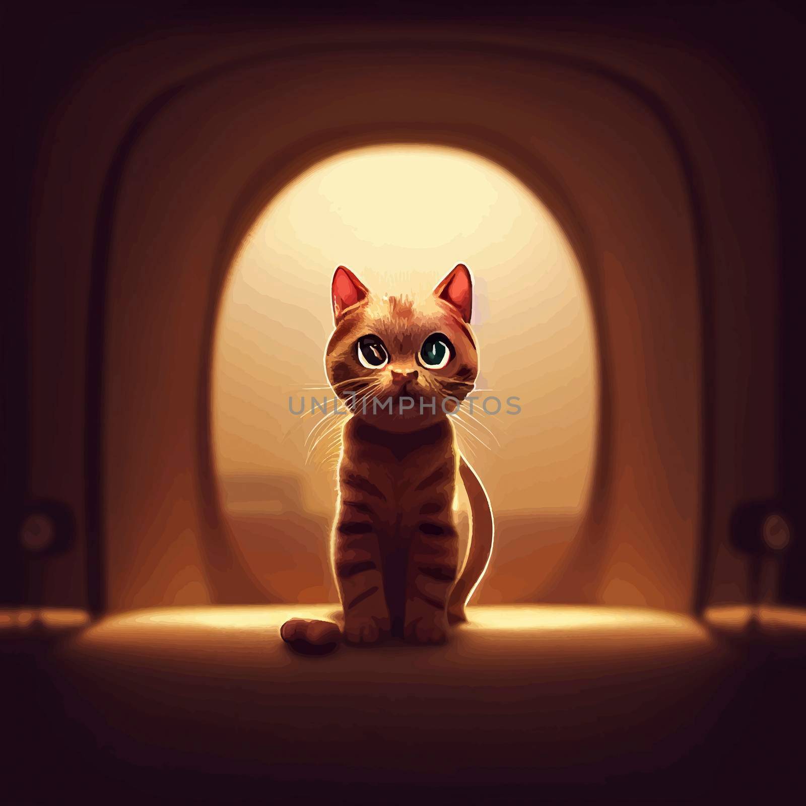 animated illustration of a cute cat, animated baby cat portrait.