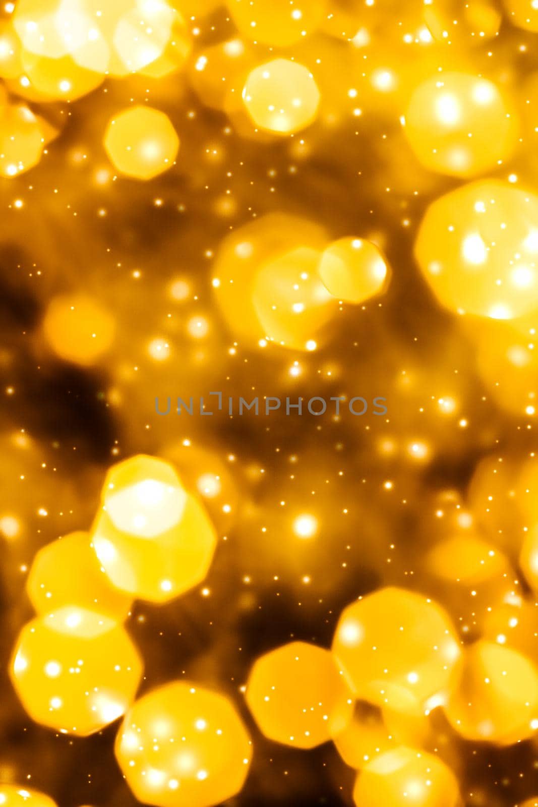 Golden Christmas lights, New Years Eve fireworks and abstract texture concept - Glamorous gold shiny glow and glitter, luxury holiday background