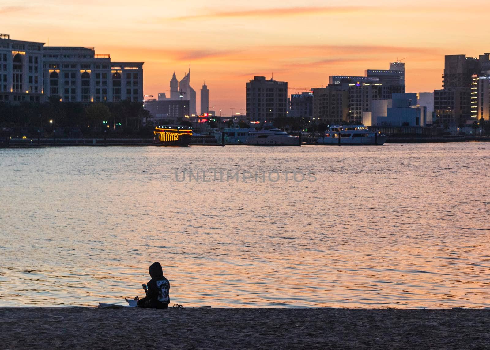 Dubai, UAE - 12.20.2021 Cityscape at the sunset