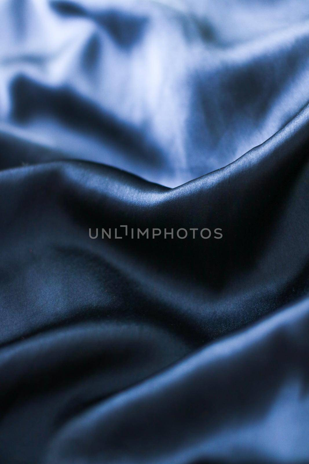 Luxury dark blue soft silk flatlay background texture, holiday glamour abstract backdrop by Anneleven