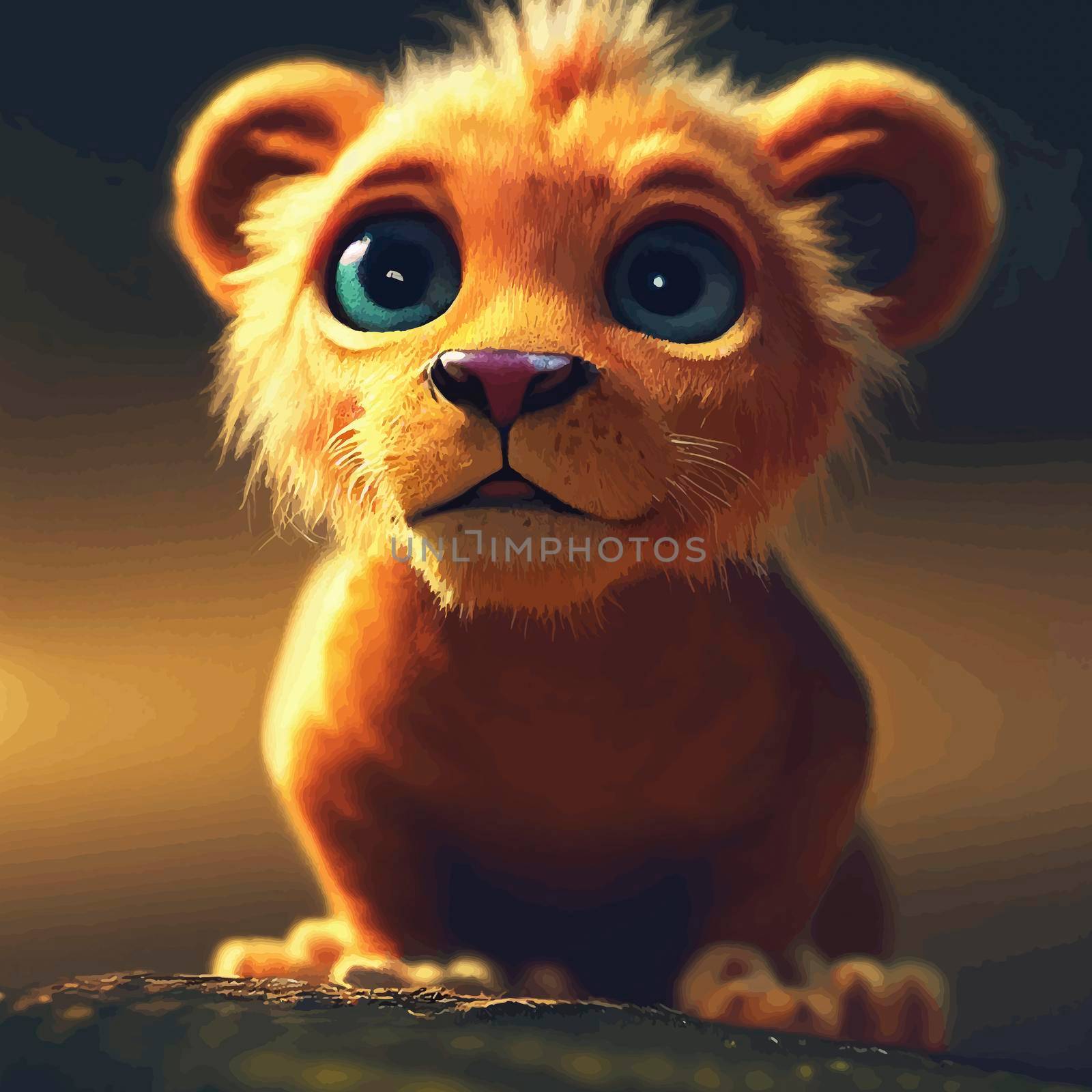 animated illustration of a cute lion, animated baby lion portrait by JpRamos