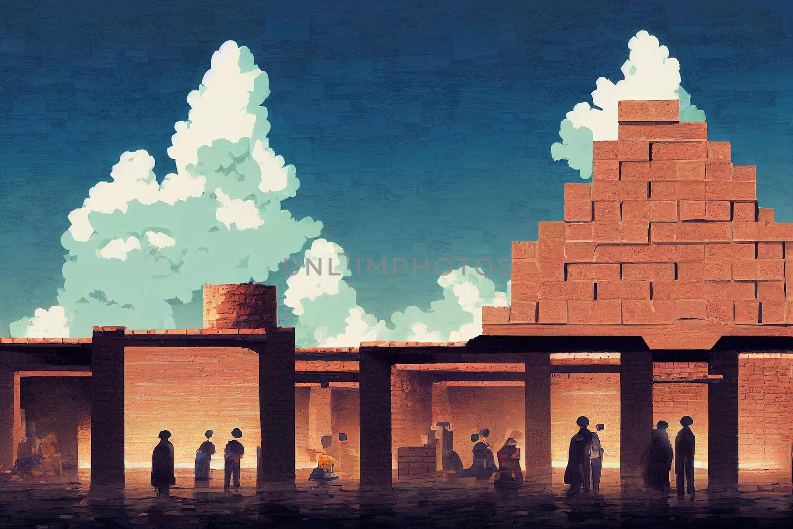 Brickmasons and Blockmasons ,Anime style illustration V1 High quality 2d illustration