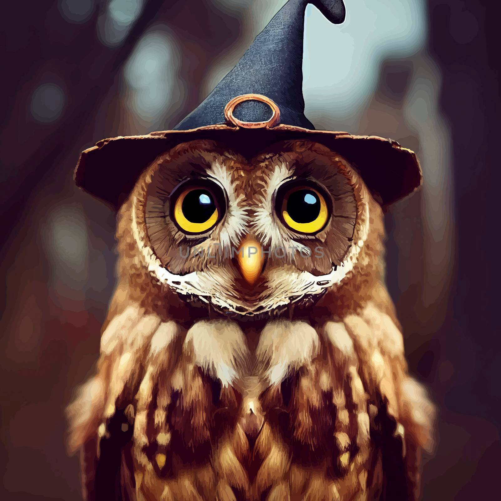 animated illustration of a cute owl with hat, animated owl portrait.