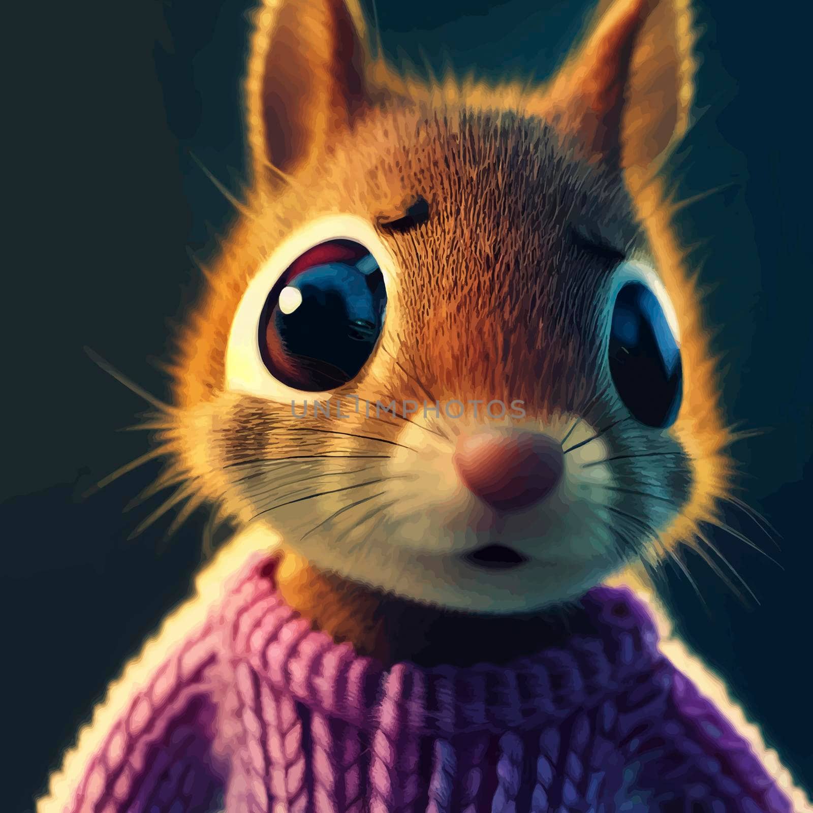 animated illustration of a cute squirrel, animated squirrel portrait.