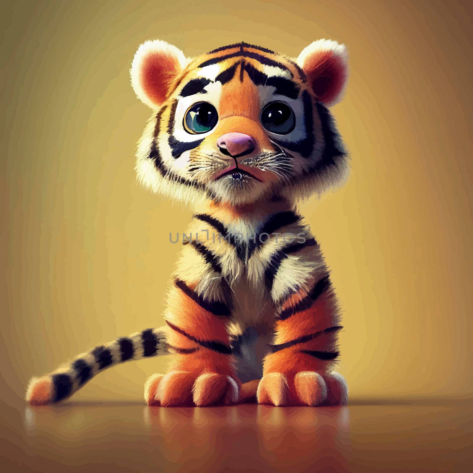 animated illustration of a cute tiger, animated baby tiger portrait.