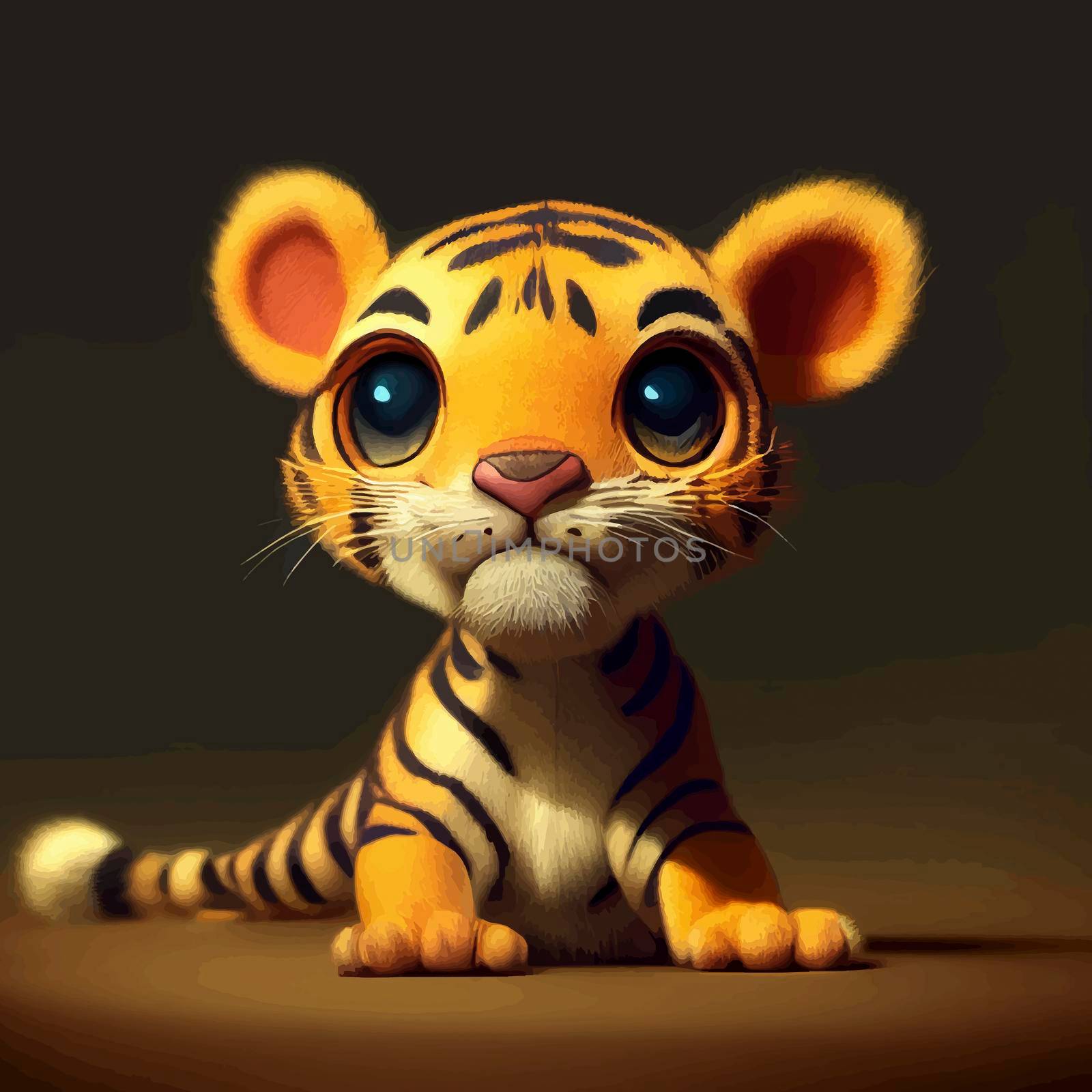 animated illustration of a cute tiger, animated baby tiger portrait by JpRamos
