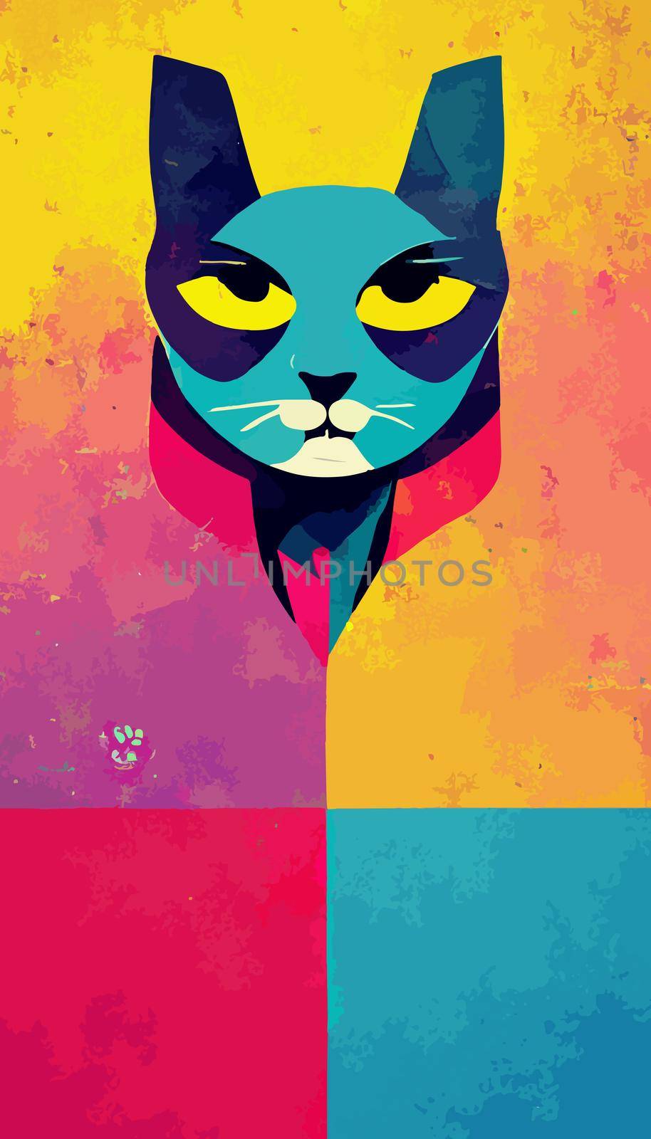 colorful cat head with cool isolated pop art style backround. WPAP style by JpRamos