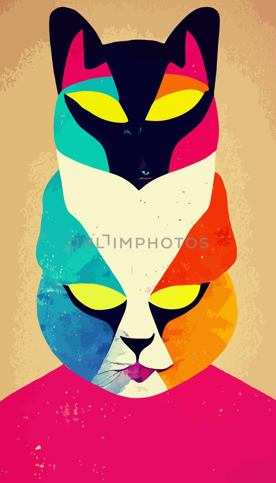 colorful cat head with cool isolated pop art style backround. WPAP style by JpRamos