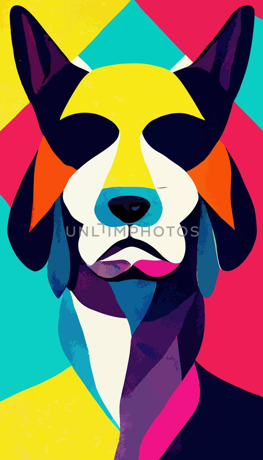 colorful dog head with cool isolated pop art style backround. WPAP style by JpRamos