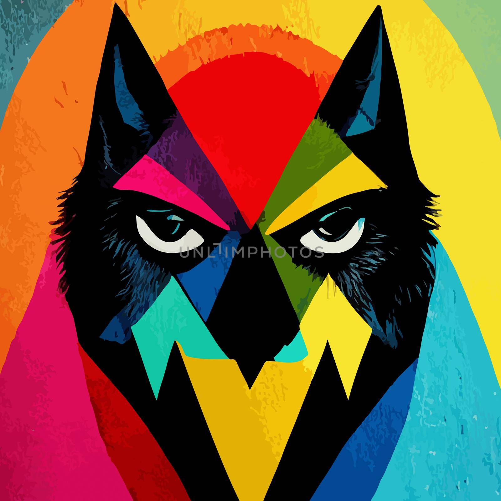 colorful wolf head with cool isolated pop art style backround. WPAP style. geometric.