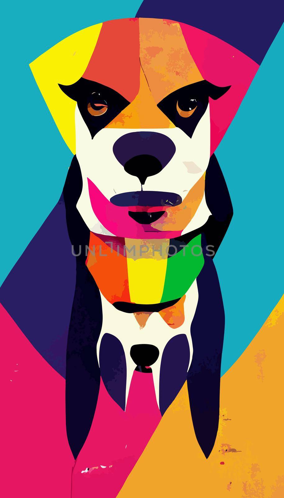 colorful dog head with cool isolated pop art style backround. WPAP style. geometric.