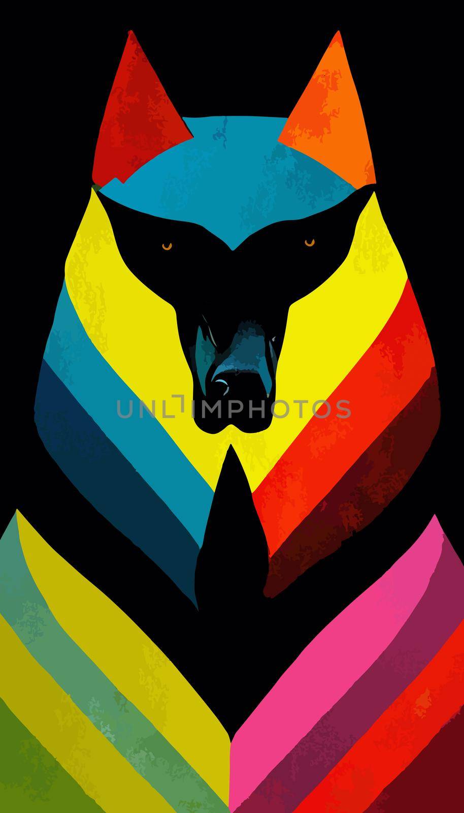 colorful wolf head with cool isolated pop art style backround. WPAP style by JpRamos
