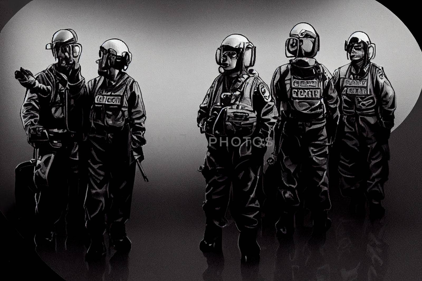 Command and Control Center Officers ,Hand Drawn V2 High quality 2d illustration