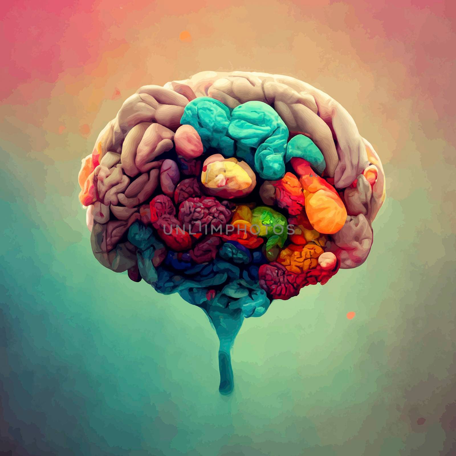 Colorful illustration of the human brain. detailed 2d illustration of the human brain. parts of the brain. by JpRamos