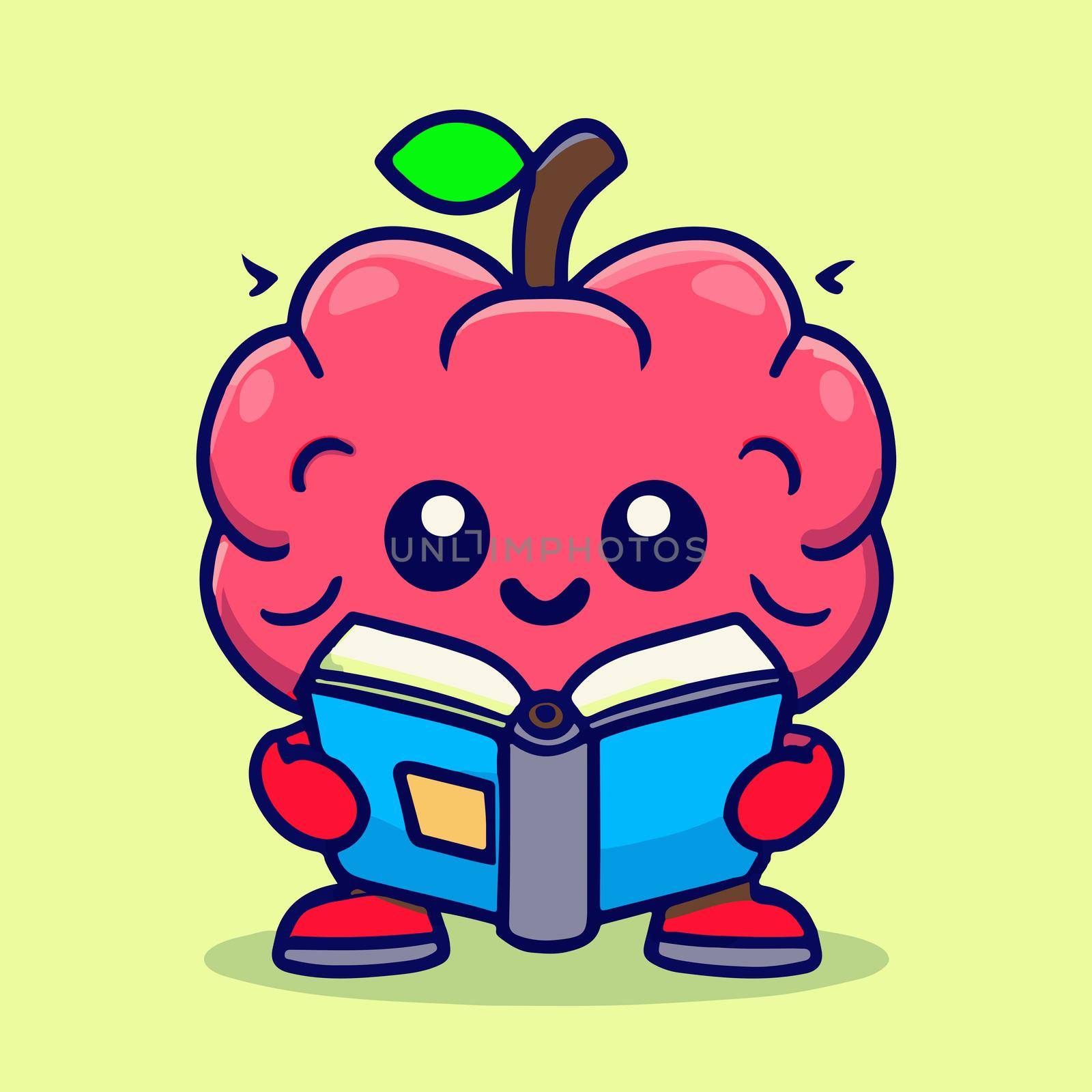 cartoon illustration of human brain. cute brain reading book. by JpRamos