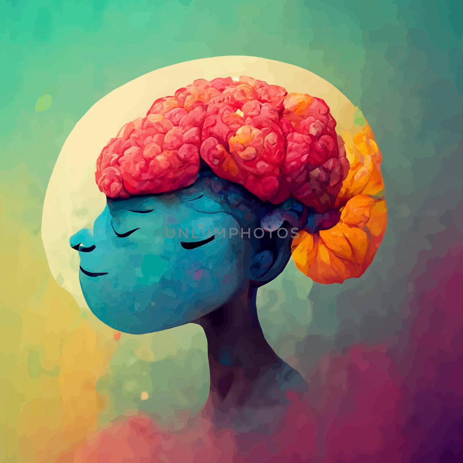 Colorful illustration of the human brain. detailed 2d illustration of the human brain, parts of the brain.
