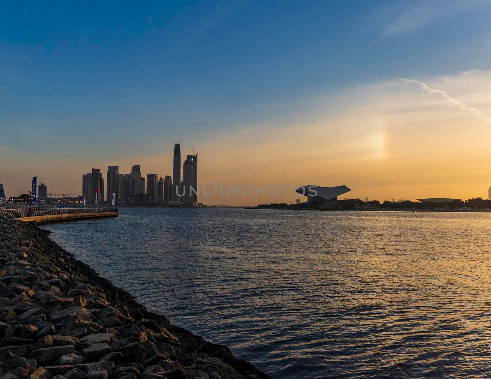 Dubai, UAE - 12.20.2021 Cityscape at the sunset