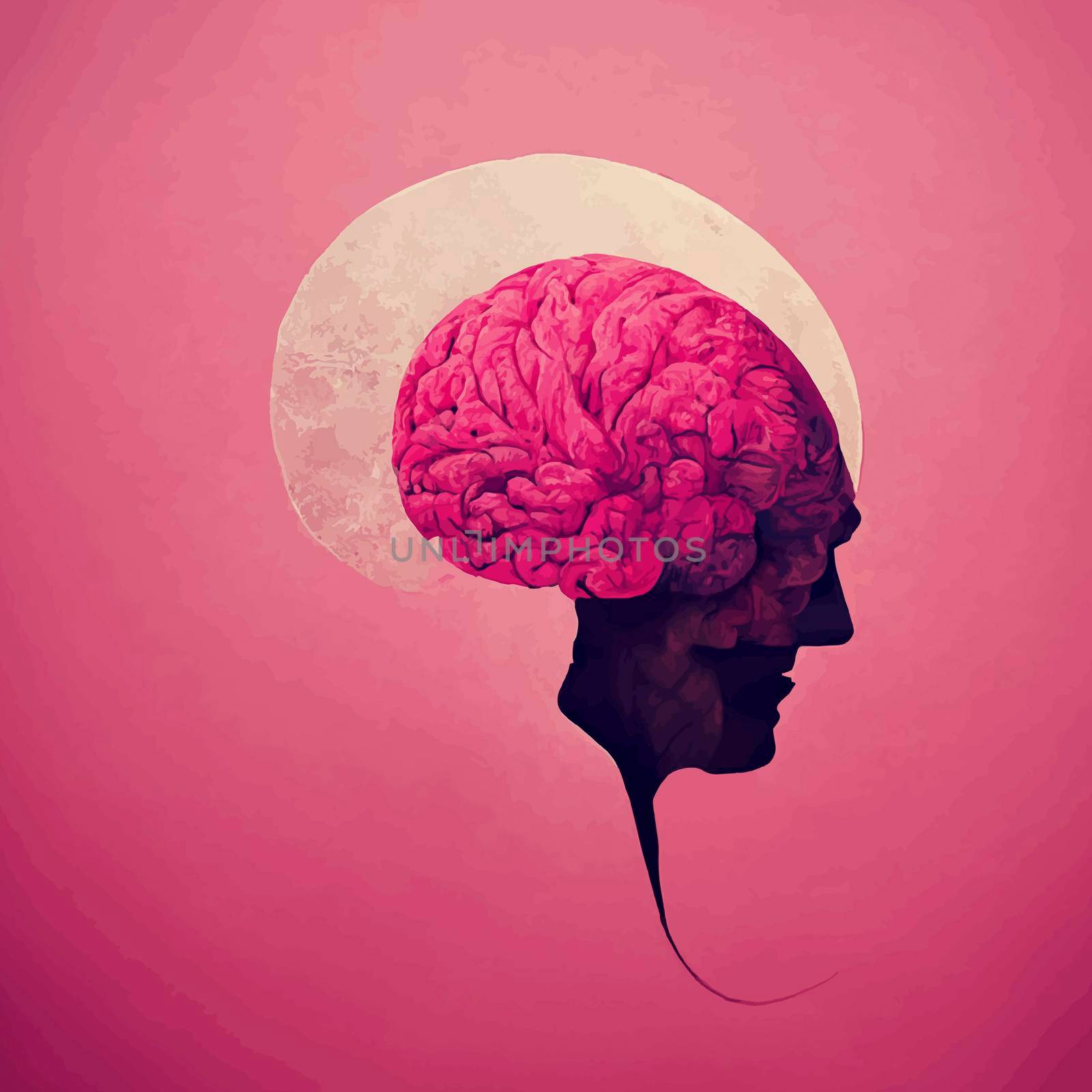 illustration of the human brain. pink 2d illustration of the human brain.