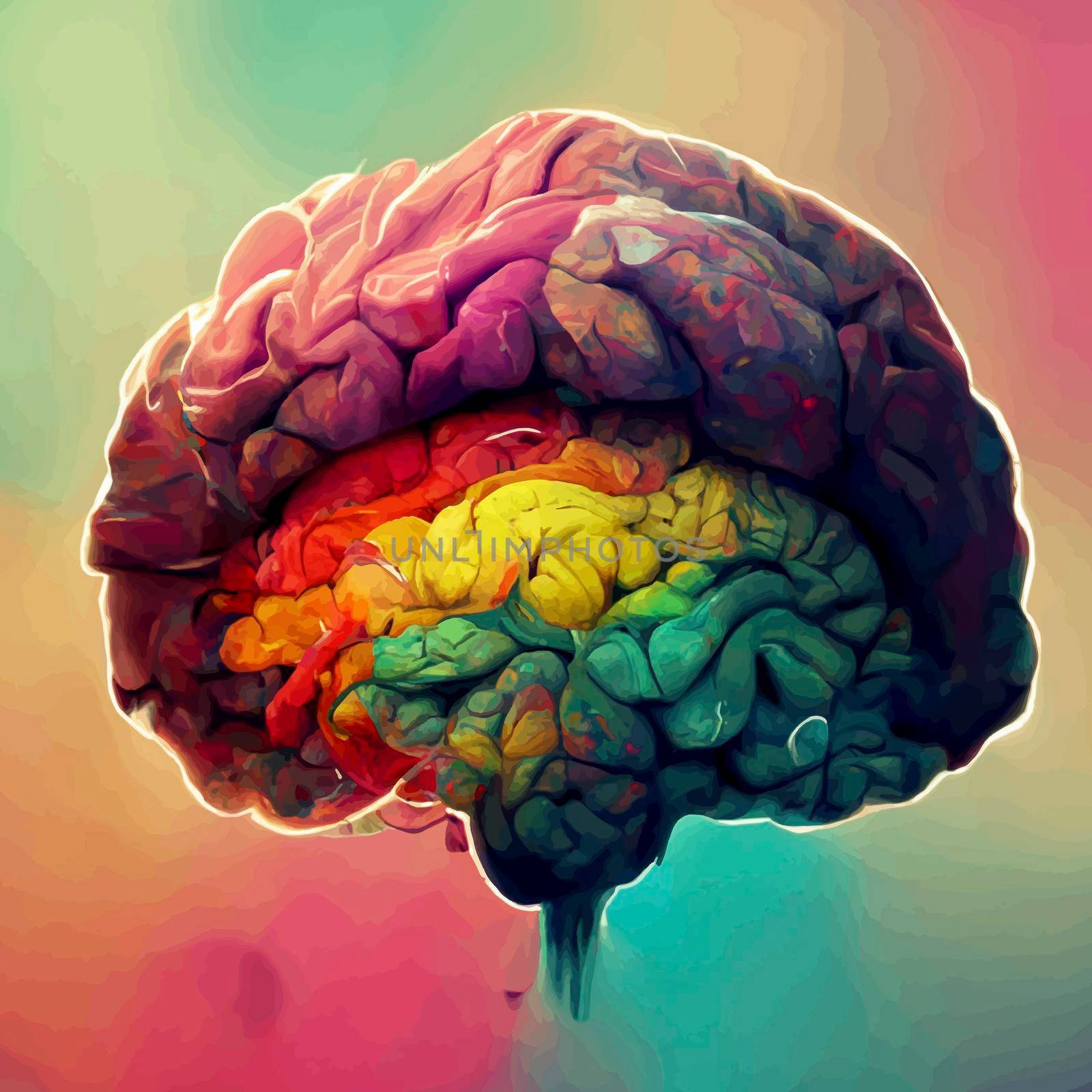 Colorful illustration of the human brain. detailed 2d illustration of the human brain. parts of the brain. by JpRamos