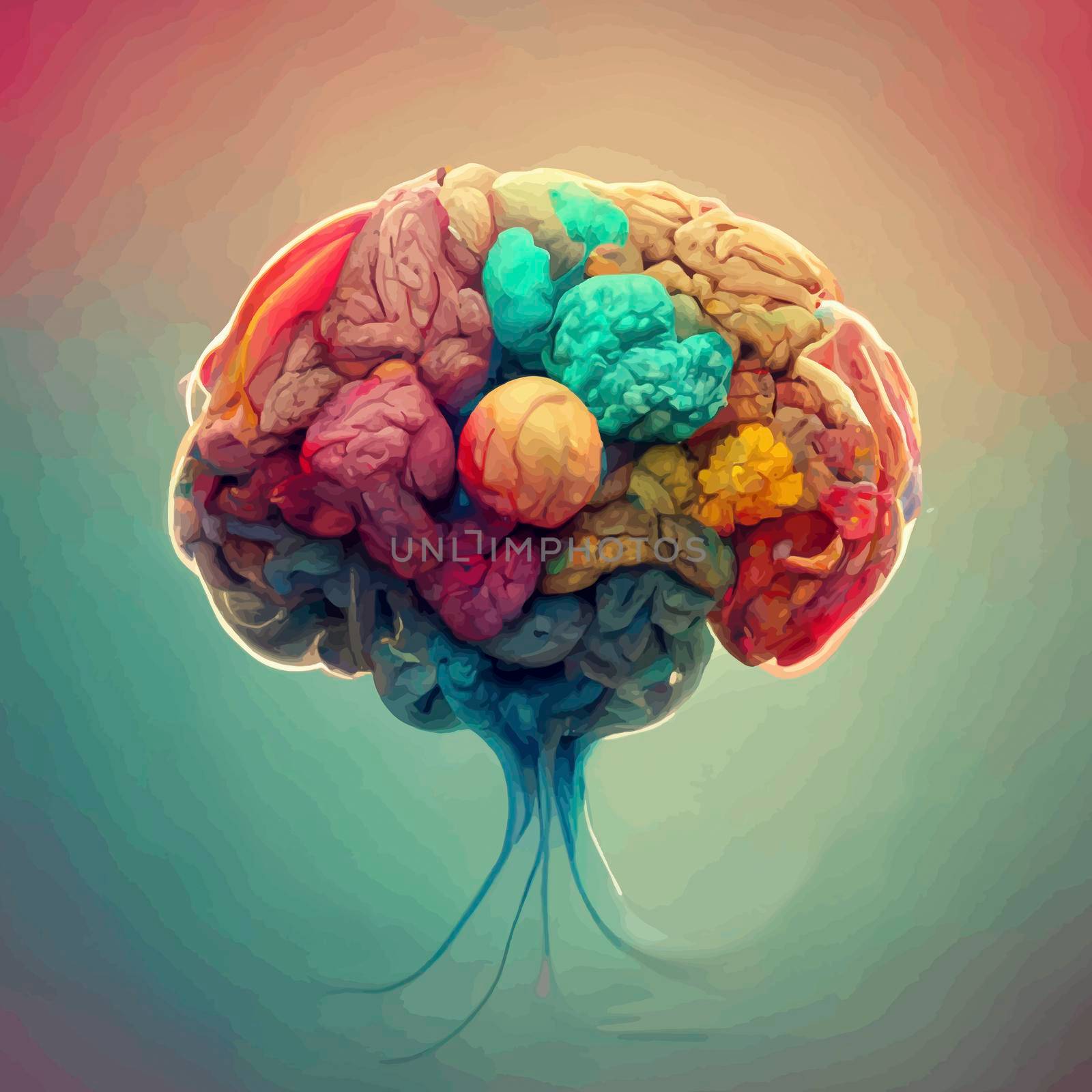 Colorful illustration of the human brain. detailed 2d illustration of the human brain, parts of the brain.