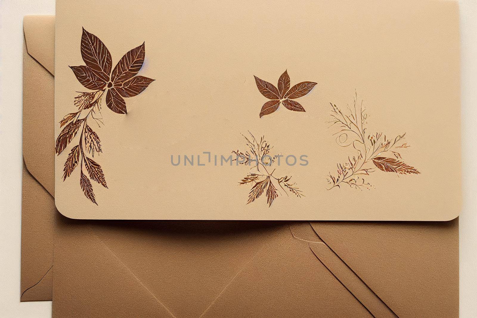 Save the date card, wedding invitation with brown foliage2d style, anime style V1 High quality 2d illustration