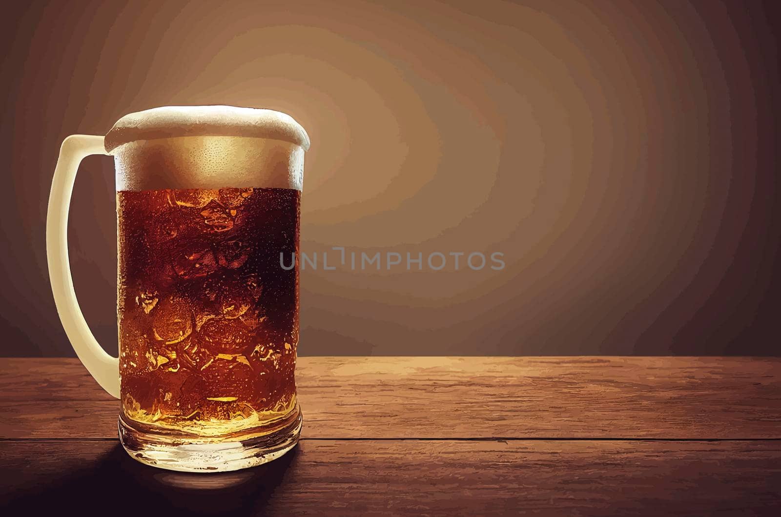 illustration of a mug of cold beer on a wooden table by JpRamos