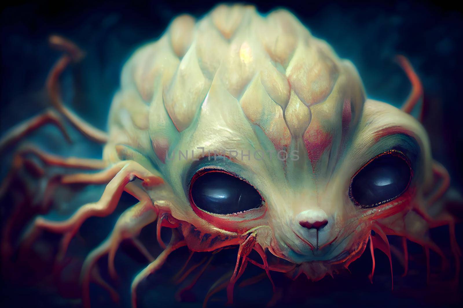 creepy fantastic nightmare alien creature, neural network generated art. Digitally generated image. Not based on any actual scene or pattern.