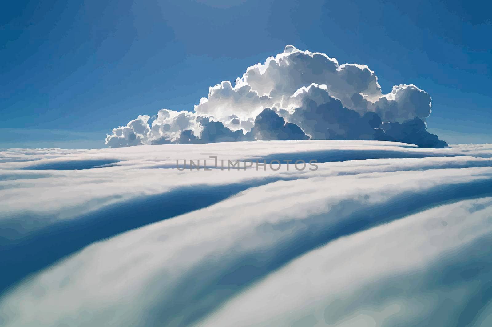 Illustration of the amazing sky with clouds. reflection of sunlight coming out of clouds. Beautiful sky and clouds.