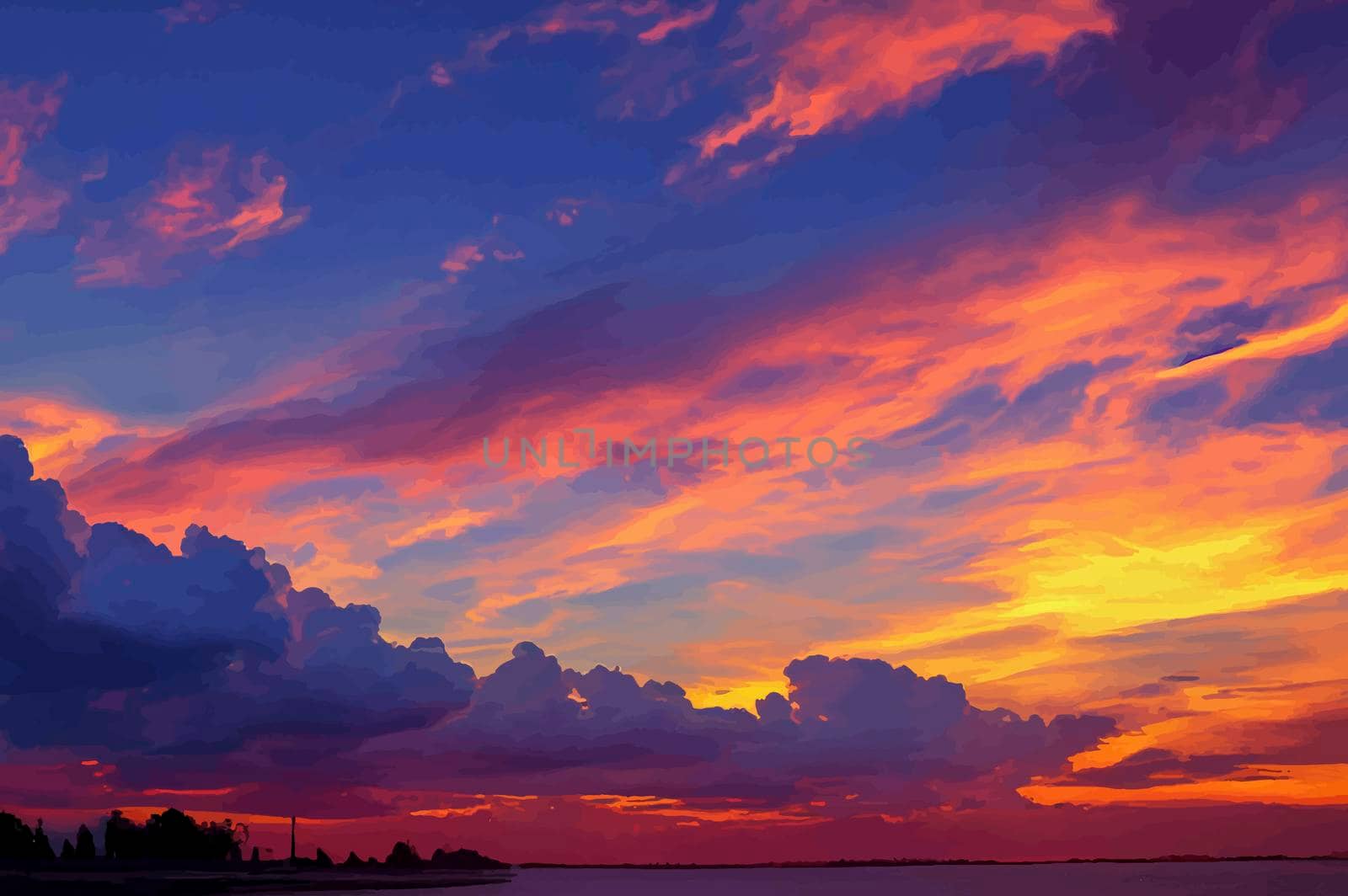 illustration of the Beautiful orange sky and clouds at sunset. orange sunset, golden sky. by JpRamos