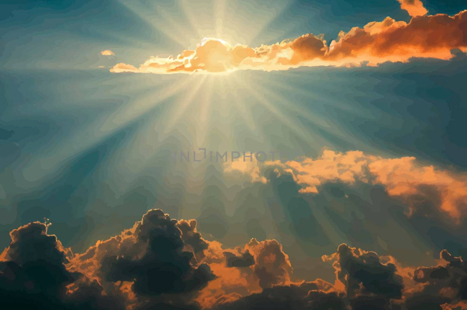 Illustration of the amazing sky with clouds. reflection of sunlight coming out of clouds. Beautiful sky and clouds by JpRamos