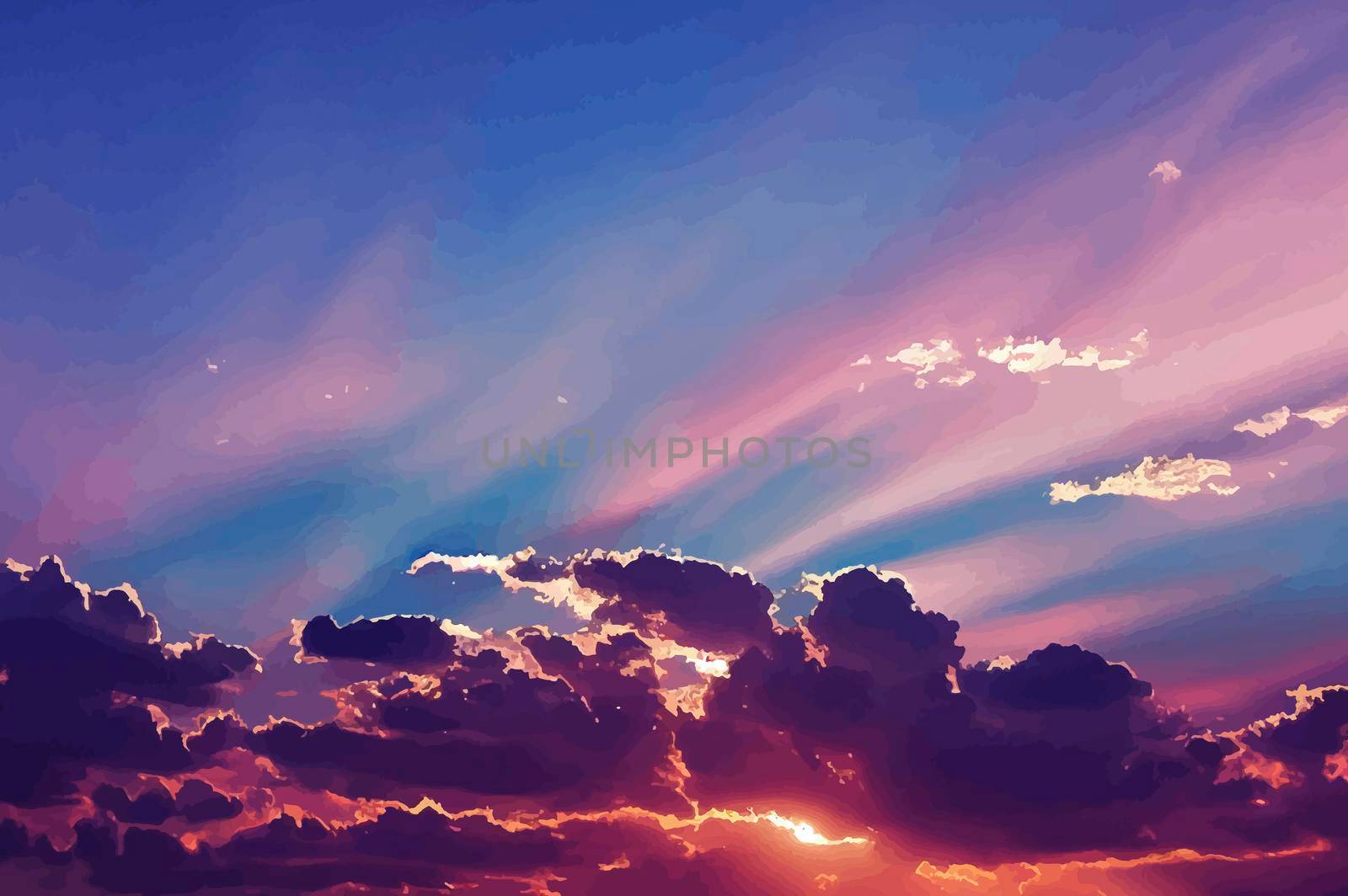 illustration of the Beautiful pastel pink and purple skies and clouds at night as the sun sets. Beautiful sky and clouds by JpRamos