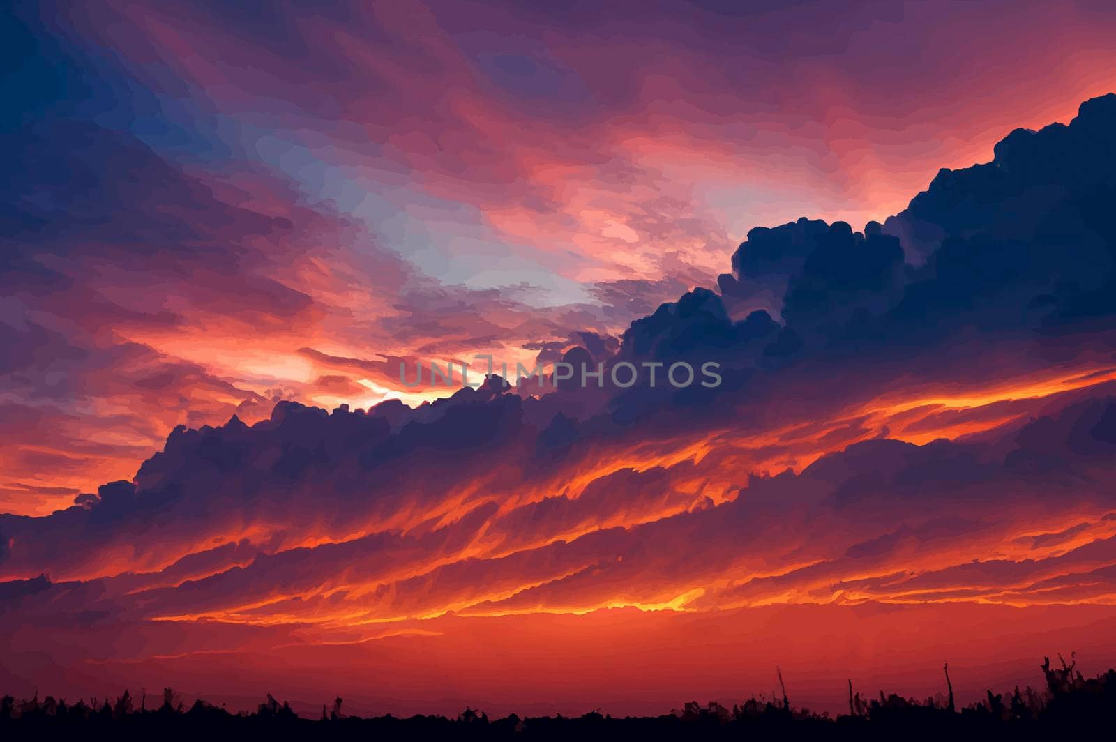 illustration of the Beautiful orange sky and clouds at sunset. orange sunset, golden sky.