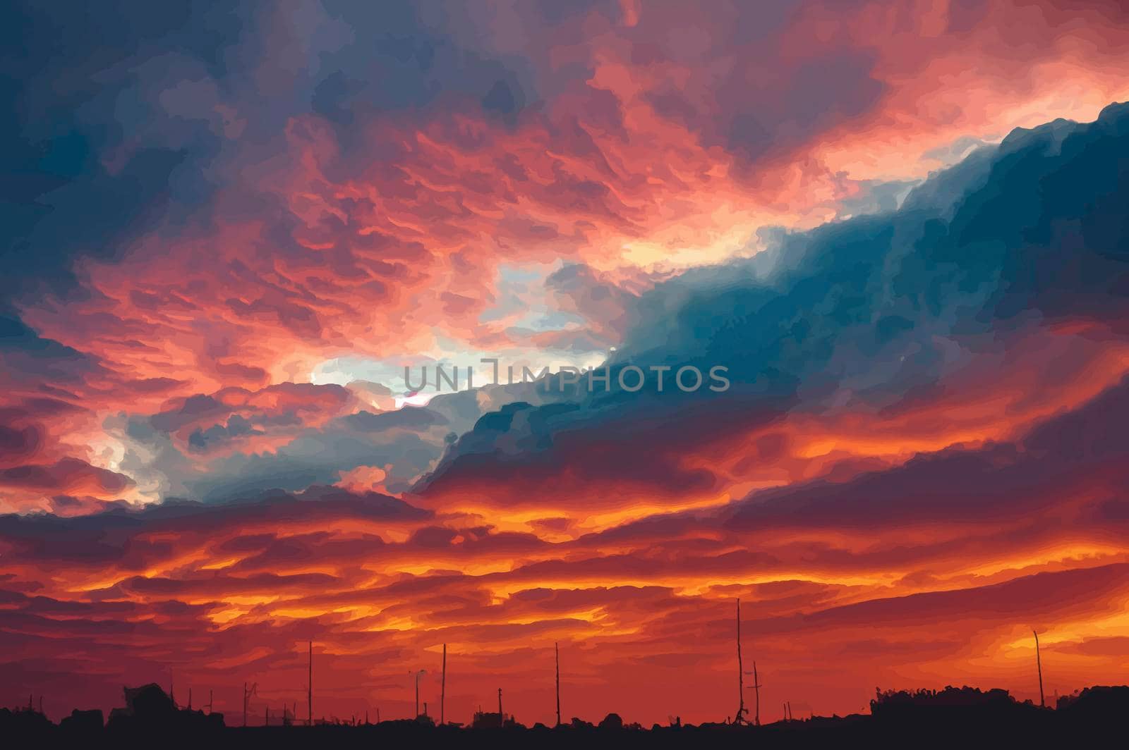 illustration of the Beautiful orange sky and clouds at sunset. orange sunset, golden sky