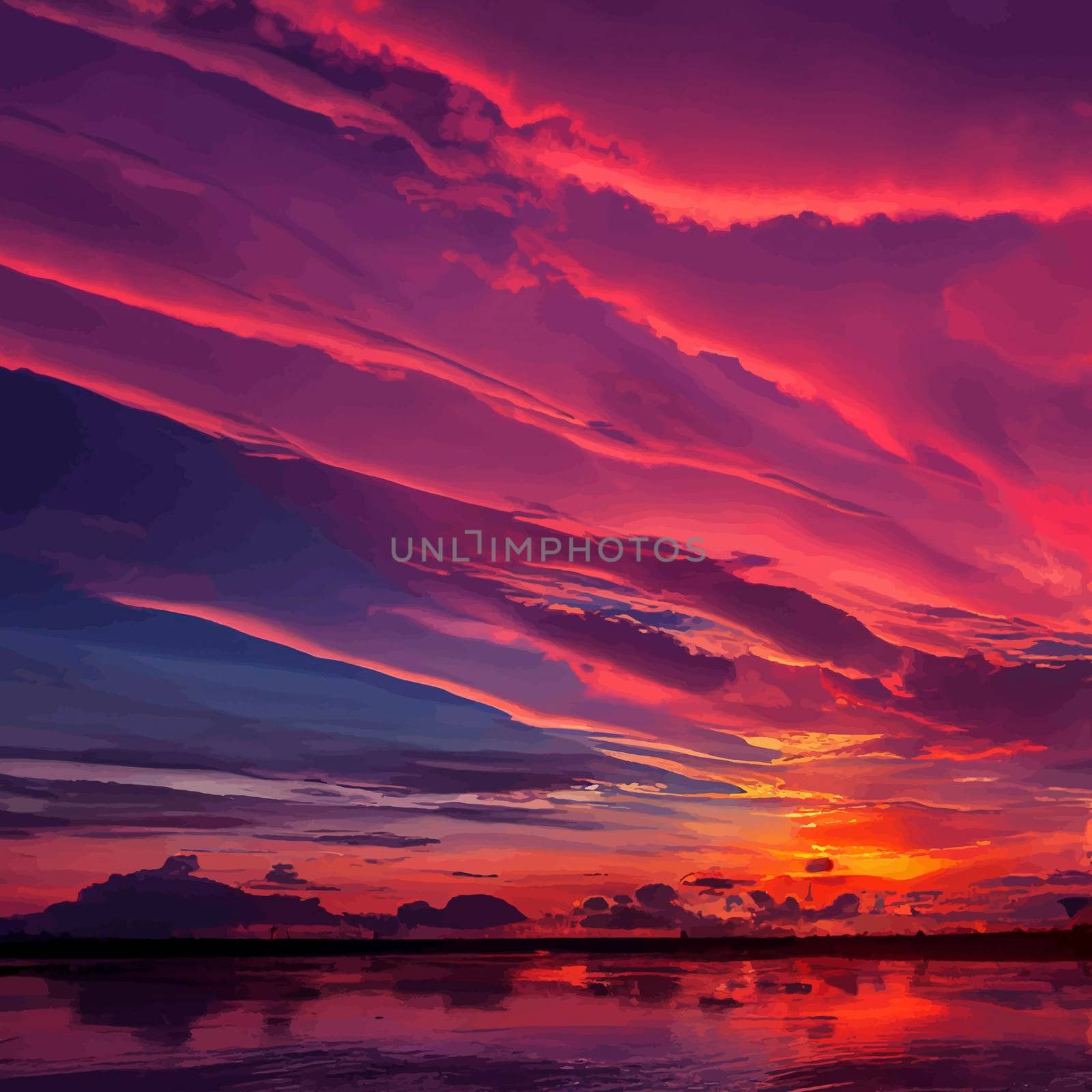 illustration of the beautiful orange sunset on the shore of the beach. sunset sky. by JpRamos