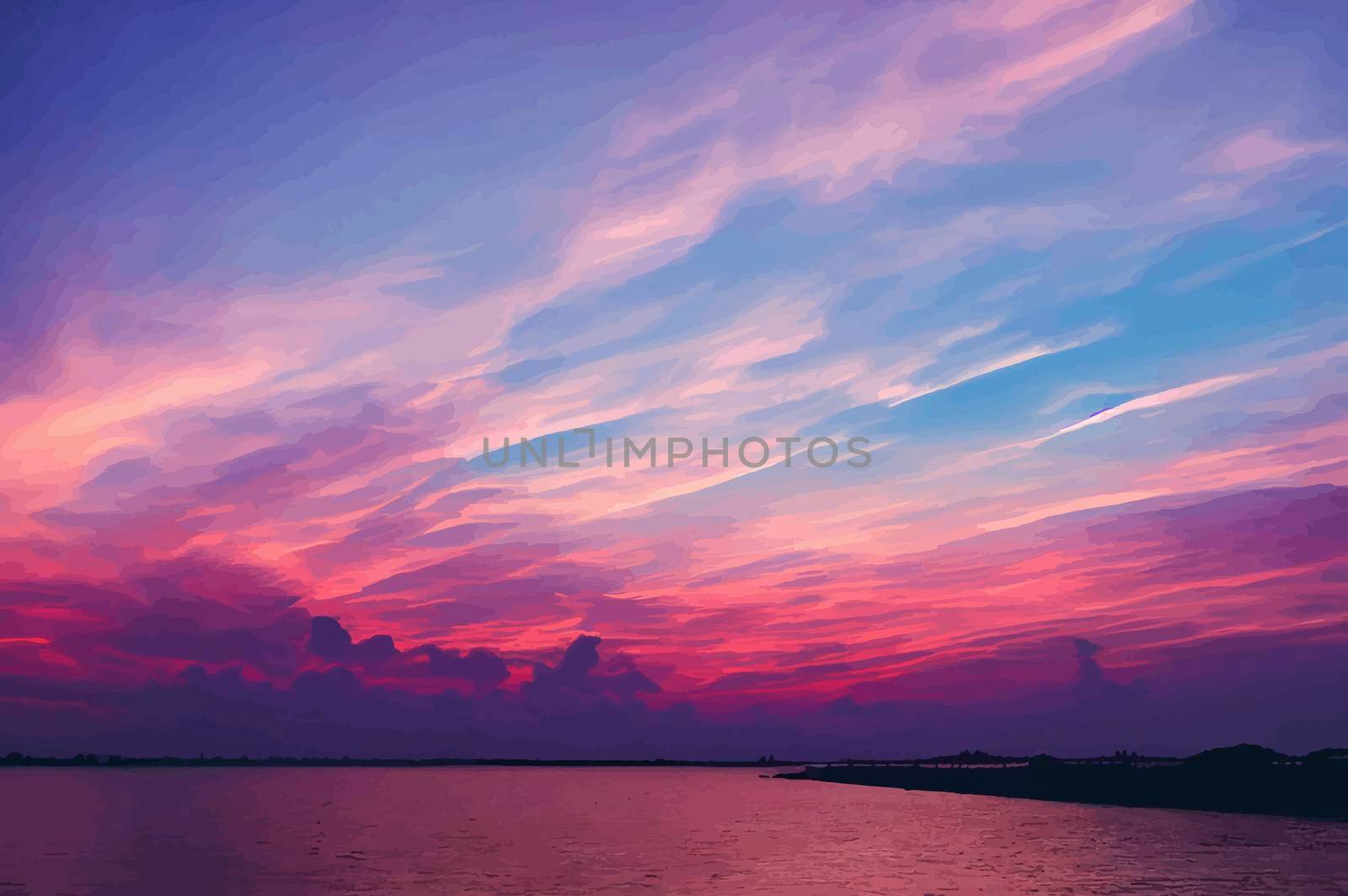 illustration of the Beautiful pastel pink and purple skies and clouds at night as the sun sets. Beautiful sky and clouds.