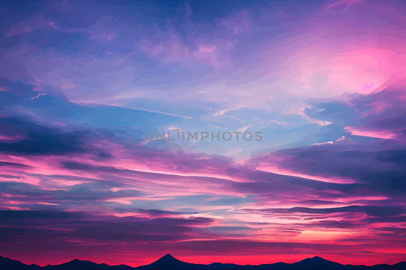 illustration of the Beautiful pastel pink and purple skies and clouds at night as the sun sets. Beautiful sky and clouds by JpRamos