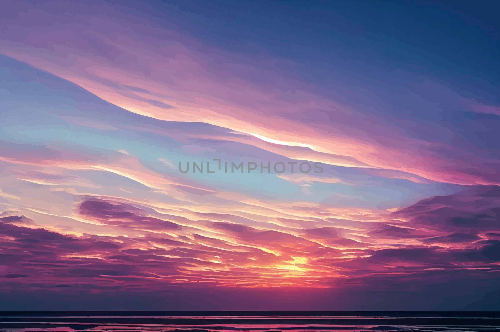 illustration of the Beautiful pastel pink and purple skies and clouds at night as the sun sets. Beautiful sky and clouds.