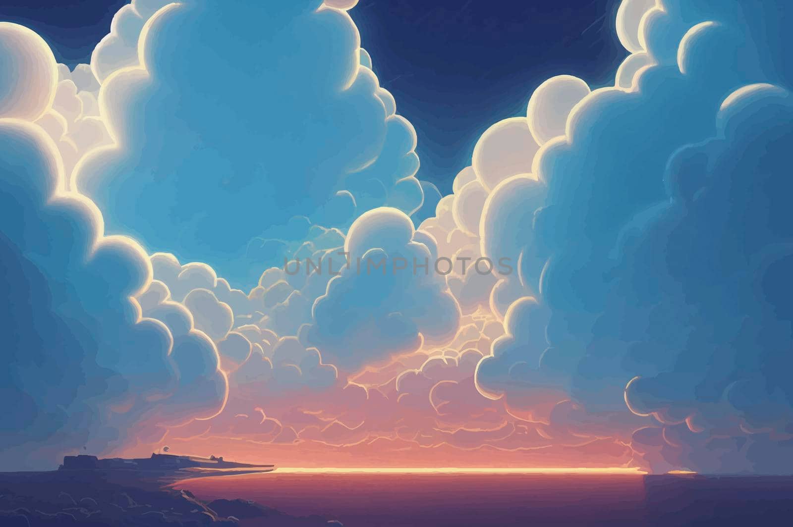 soft fluffy clouds above the sea. sky illustration. Beautiful sky and clouds. by JpRamos