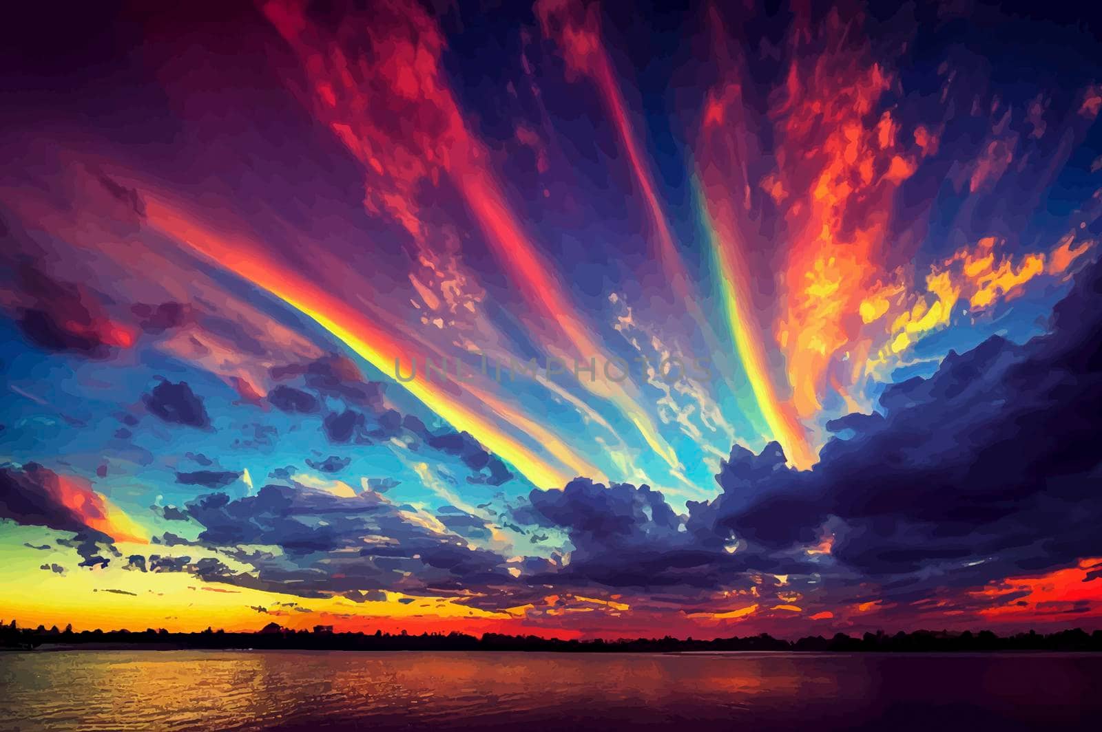 illustration of the spectacular sunset sky with multicolored. Beautiful sky and clouds by JpRamos