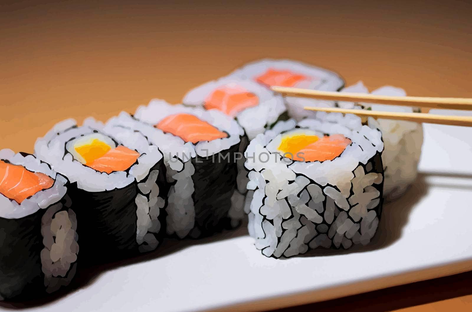 illustration of delicious sushi rolls.